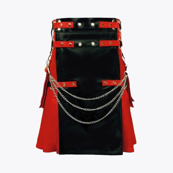 Black And Red Gothic Hybrid Kilt With Chain