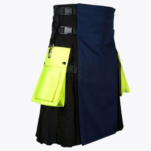 Black and Blue Hybrid Utility Kilt with Yellow Pockets