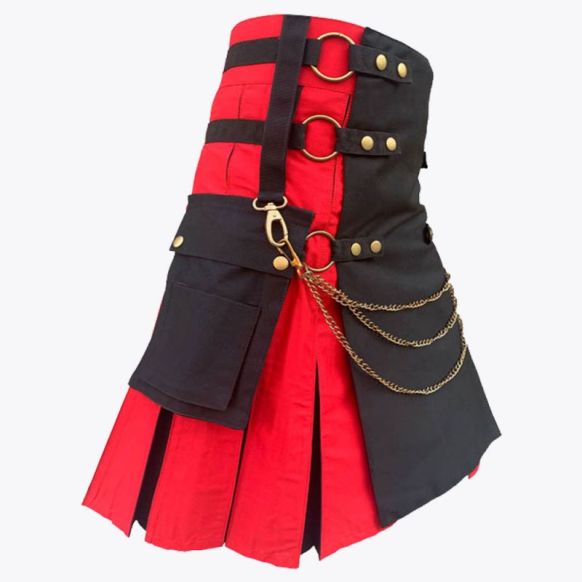 Black And Red Hybrid Utility Kilt With Chain