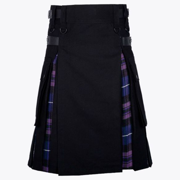 Black Cotton Hybrid Kilt With Scotland  Tartan 