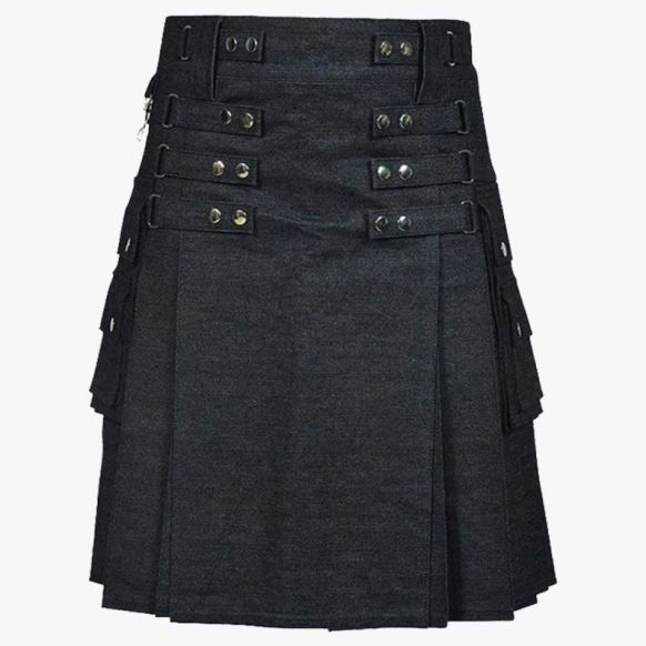 Denim Utility Black Kilt For Men