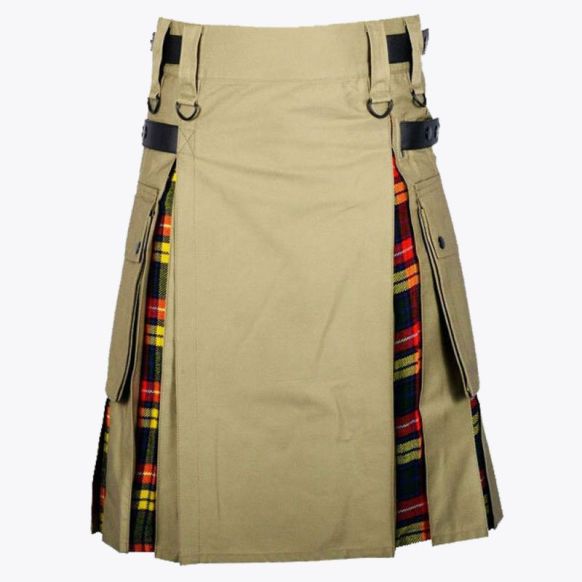 Khaki Hybrid Kilt With Buchanan Tartan