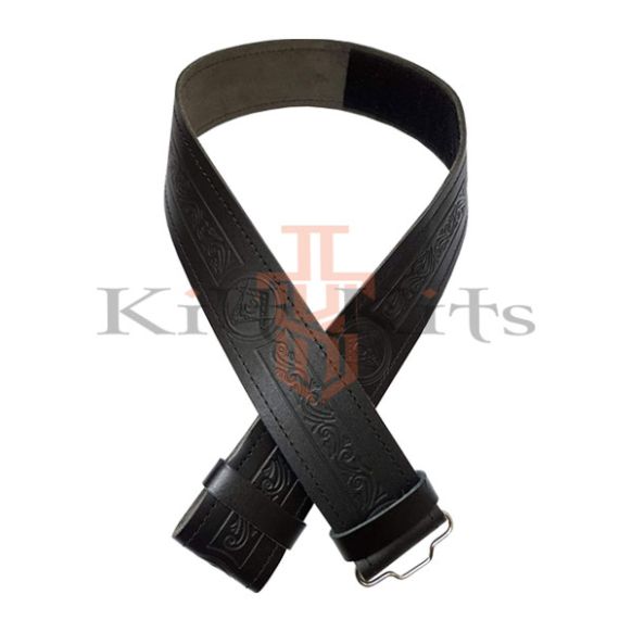 Masonic Black Leather Kilt Belt
