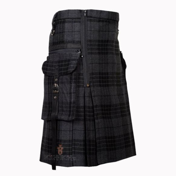 Punk Rock Gothic Grey Tartan Utility Kilt