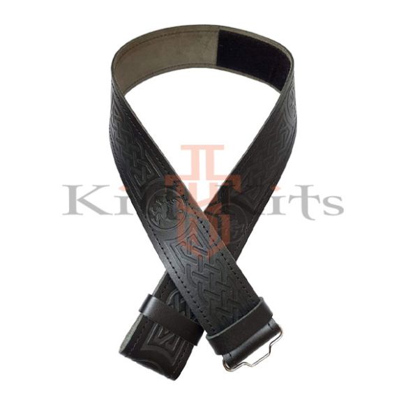 Rampant Lion Black Leather Kilt Belt
