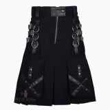 Gothic Style Leather Strap Utility Kilt Front