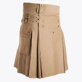 Khaki Utility Kilt With straps style and Cargo Pockets