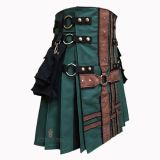 Modern Hunter Green With Brown Medieval Hybrid Kilt