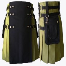 Black Green Hybrid Kilt with Cargo Pockets