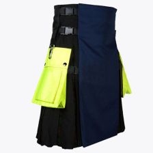 Black and Blue Hybrid Utility Kilt with Yellow Pockets