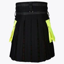 Black and Blue Hybrid Utility Kilt with Yellow Pockets