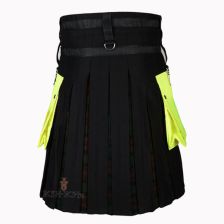 Black And Navy Cotton Hybrid Utility Kilt Front