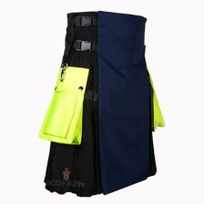 Black And Navy Cotton Hybrid Utility Kilt Front