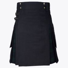 Black Cotton Hybrid Kilt With Black Watch Tartan 