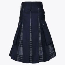 Black Cotton Hybrid Kilt With Gray Watch Tartan