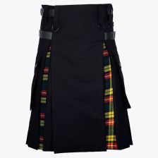 Black Cotton Hybrid Kilt With Buchanan Tartan 