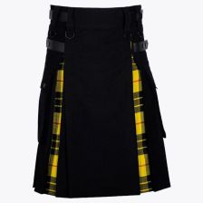 Black Cotton Hybrid Kilt With Macleod of Lewis Tartan 