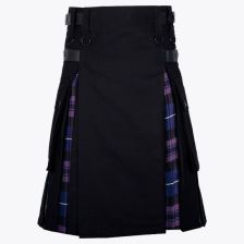 Black Cotton Hybrid Kilt With Pride of Scotland Tartan 