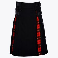 Black Cotton Hybrid Kilt With Wallace Tartan 