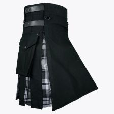 Black Cotton Hybrid Kilt With Black Watch Tartan 