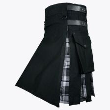 Black Cotton Hybrid Kilt With Black Watch Tartan 