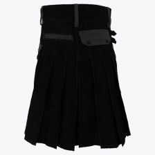 Black Deluxe Modern Kilt With Grey Straps Style and Grey Cargo Pockets