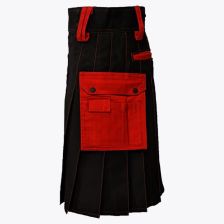 Black Deluxe Modern Kilt Red Straps Style with Red Cargo Pockets