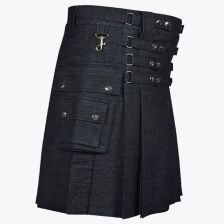 Denim Utility Black Kilt For Men