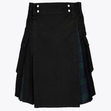 Black Hybrid Kilt With Black Watch Tartan 