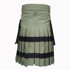 Black Striped Olive Green Utility Kilt Front
