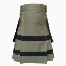 Black Striped Olive Green Utility Kilt Front
