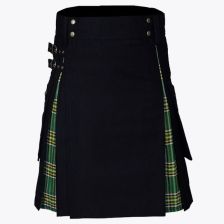 Black Cotton Hybrid Kilt With Irish Tartan 