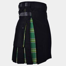 Black Cotton Hybrid Kilt With Irish Tartan 