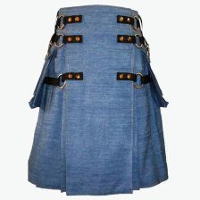 Blue Denim Cargo Fashion Utility Kilt For Men