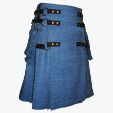 Blue Denim Cargo Fashion Utility Kilt For Men