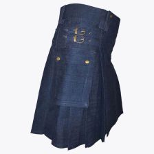 High Quality Blue Denim Kilt With Large Cargo Pockets