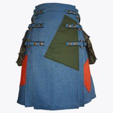 Blue Denim Utility Kilt with Pockets