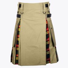 Khaki Hybrid Kilt With Buchanan Tartan 
