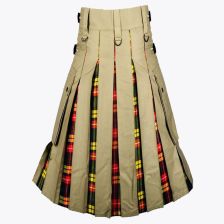 Khaki Hybrid Kilt With Buchanan Tartan 
