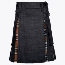 Black Cotton Hybrid Kilt With Campbell Tartan 