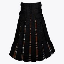 Black Cotton Hybrid Kilt With Campbell Tartan 