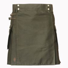 Cotton Olive Green Modern Utility Kilt Front
