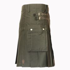 Cotton Olive Green Modern Utility Kilt Front