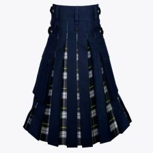 Navy Blue Hybrid Kilt With Dress Gordon Tartan 