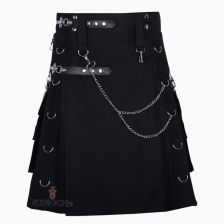 Gothic Style Black Cotton Utility Kilt Front