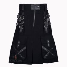Gothic Style Leather Strap Utility Kilt Front