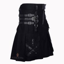 Gothic Style Leather Strap Utility Kilt Front