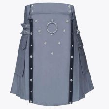 Grey Utility Kilt With Adjustable Leather Straps