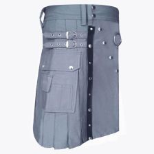 Grey Utility Kilt With Adjustable Leather Straps
