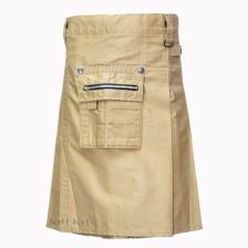 Khaki Heavy Duty Cargo Pockets Utility Kilt Front